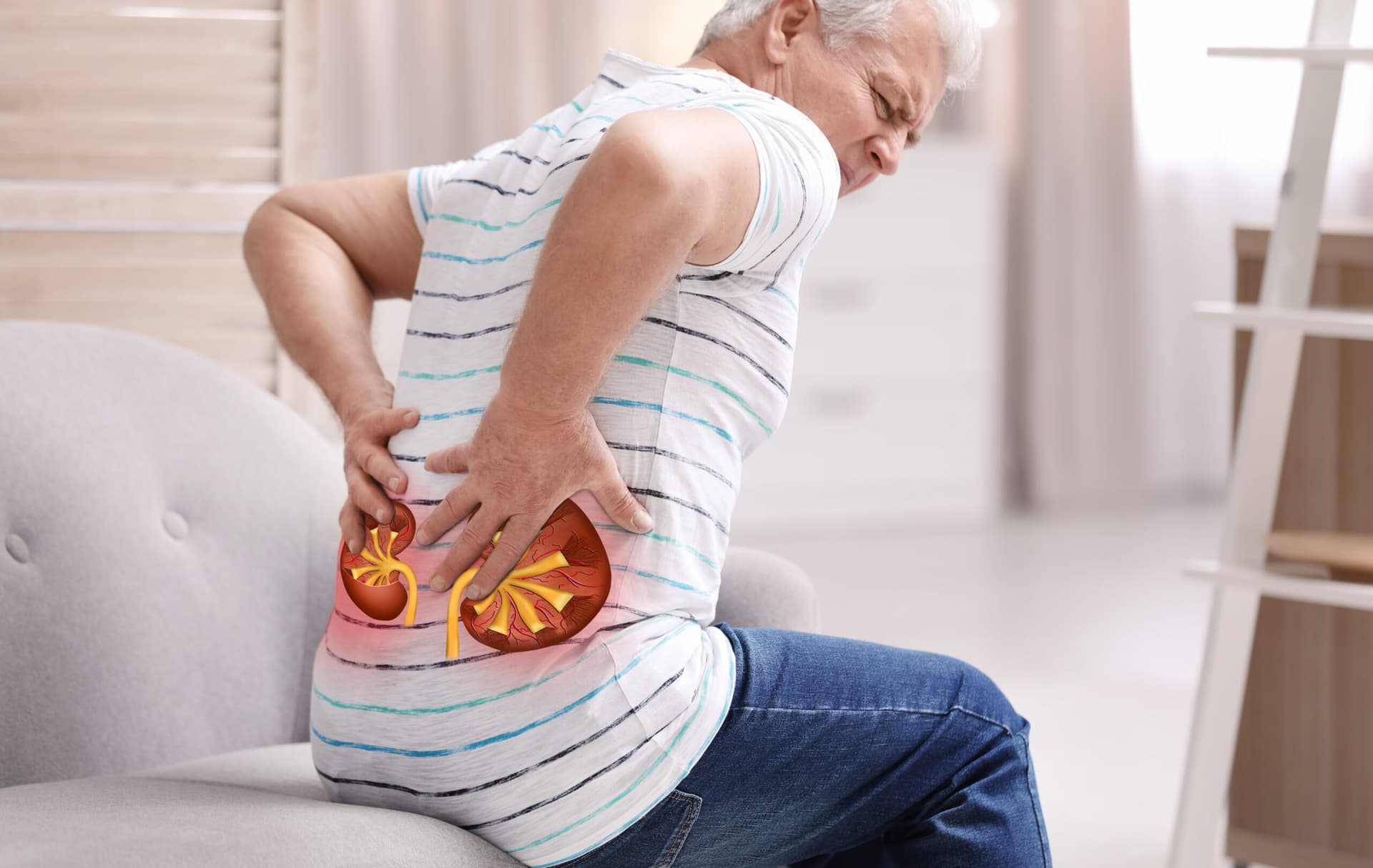 senior man suffering from kidney pain
